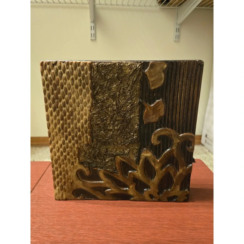 Mixed Media Textured Wall Plaque Bronze‎ Gold Floral Honeycomb Relief Decor